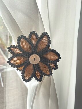 Burlap Flower Curtain Tieback Clip On Curtain Holdbacks - set of 2 pieces